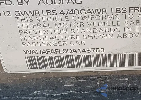 2013 Audi A4 2.0T Premium from USA, damaged, VIN WAUAFAFL9DA148753